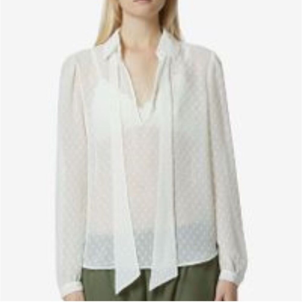 Avec Les Filles Dotted Sheer Blouse in Ivory Cream Size XL